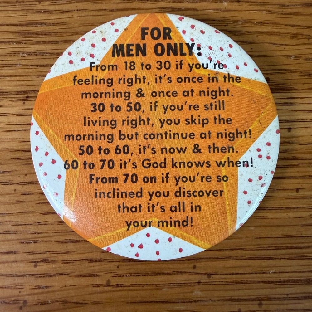 Vintage For Men Only Humor Pinback Button Large Gag Gift Crude Joke Birthday